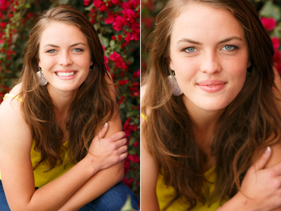 beautiful senior portraits in downtown tucson with hot pink flowers