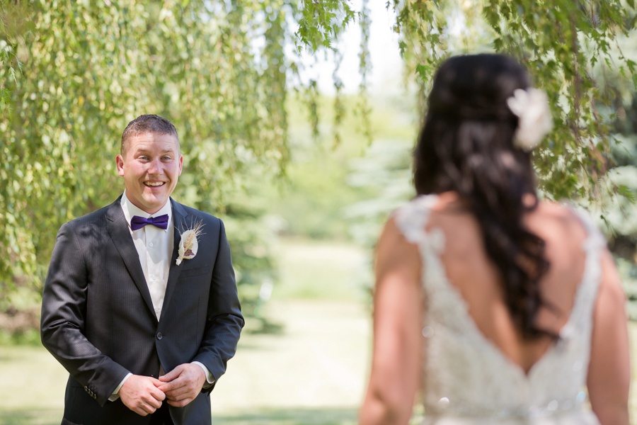 first look, bride, groom, outdoor wedding photography