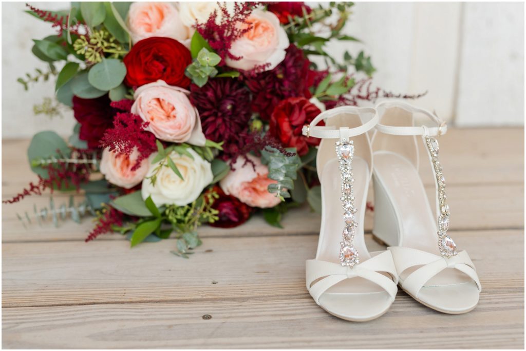 Chaumette Vineyards and Winery Wedding Ste. Genevieve Photographer Aleen and Rich bridal shoes and bouquet