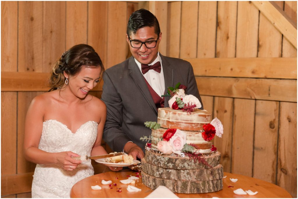 Chaumette Vineyards and Winery Wedding Ste. Genevieve Photographer Aleen and Rich cutting the cake