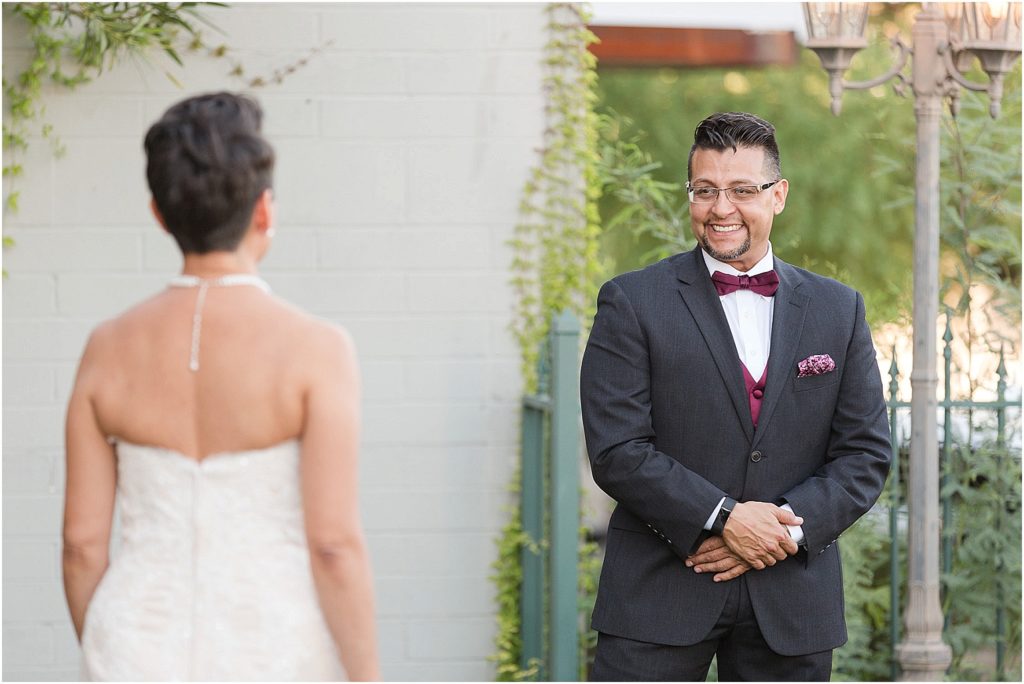 Stillwell House and Gardens Wedding Tuscon Photographer Cesar and Monica groom first look