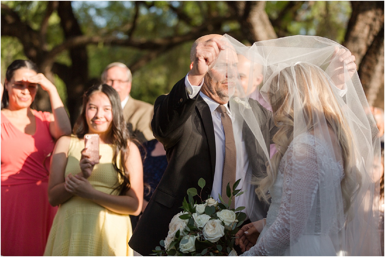 Intimate Backyard Wedding Tucson, AZ Chanel + Eddie outdoor ceremony and bridal veil
