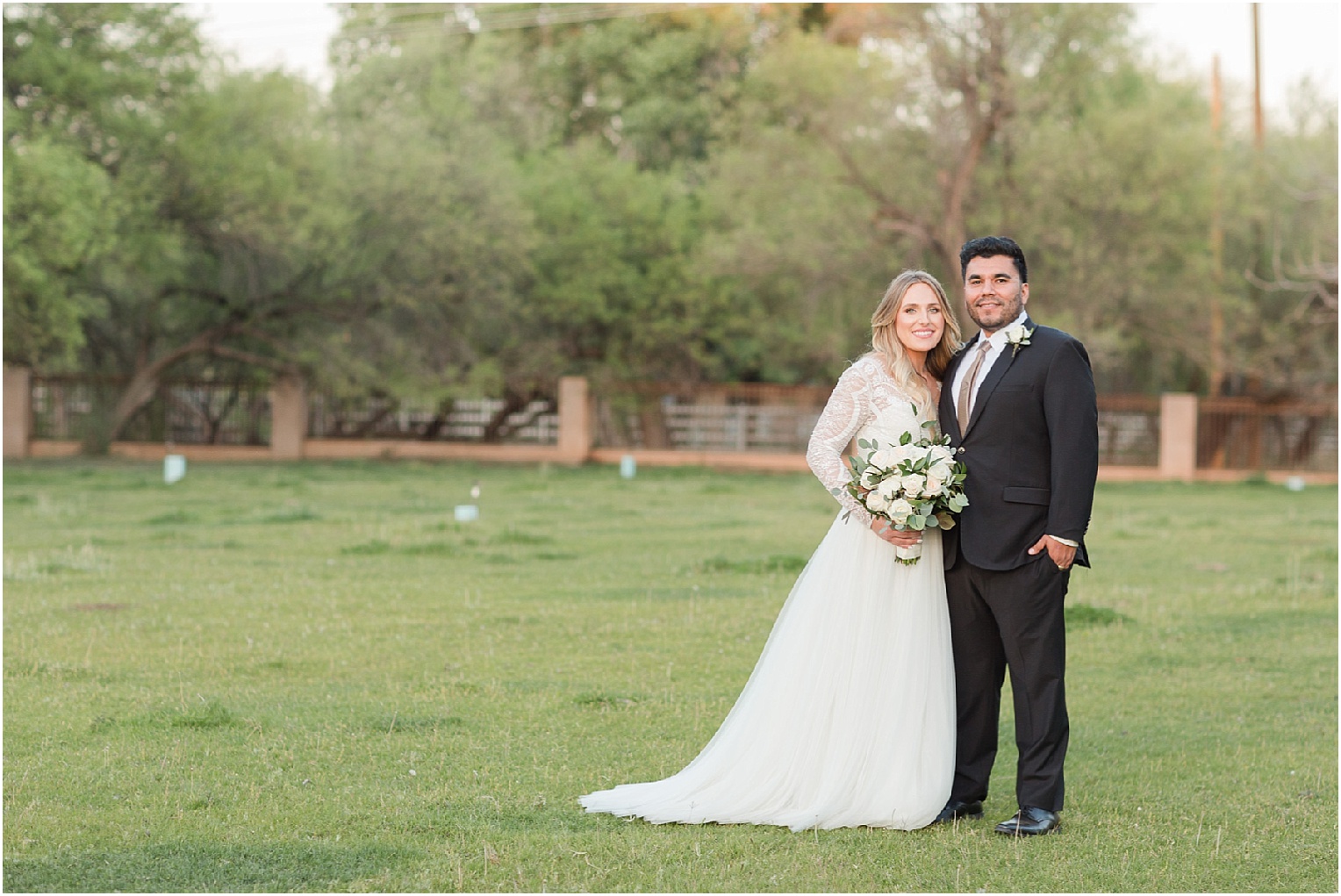 Intimate Backyard Wedding Tucson, AZ Chanel + Eddie bride and groom sunset portraits