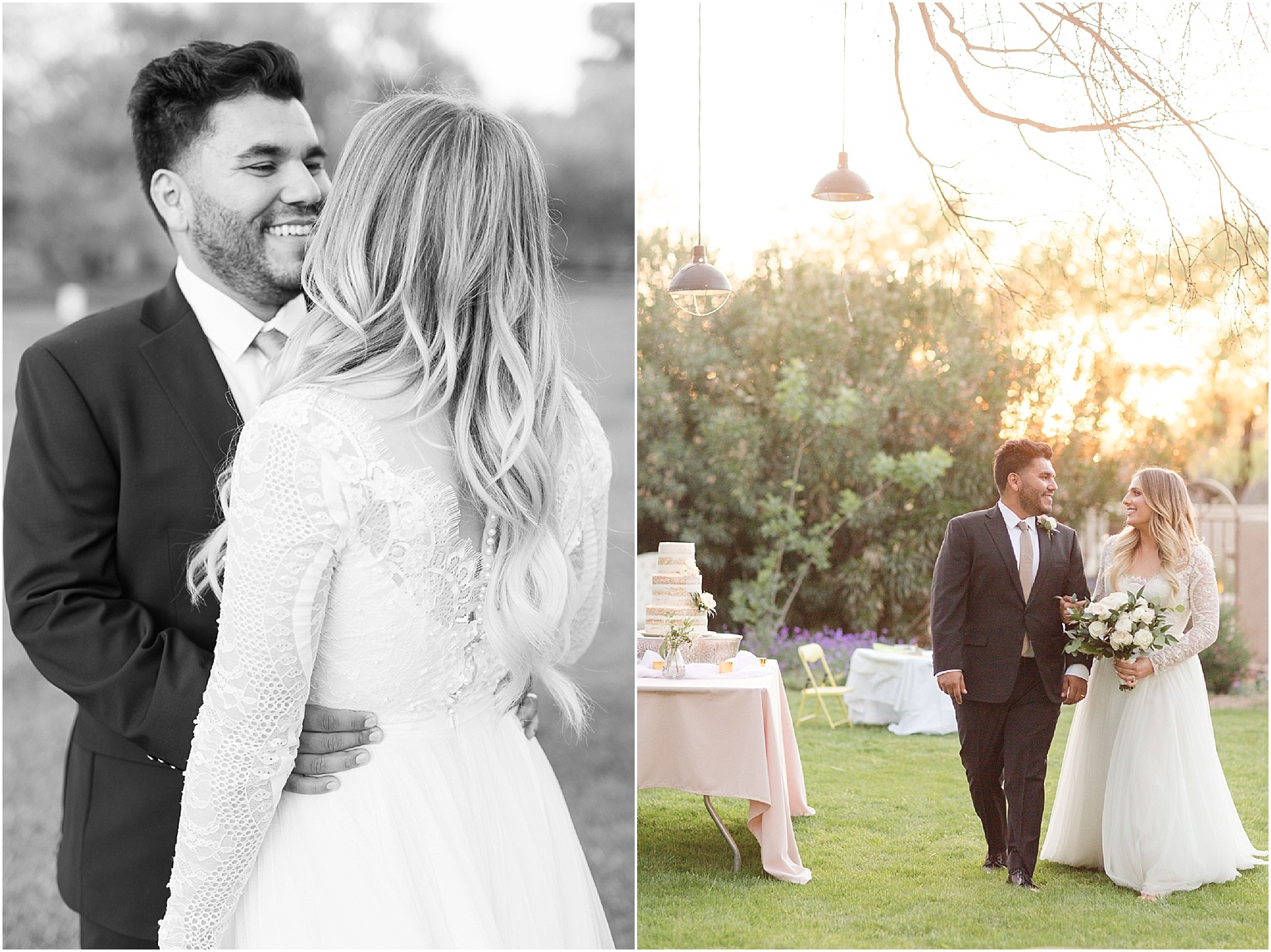Intimate Backyard Wedding Tucson, AZ Chanel + Eddie bride and groom sunset portraits