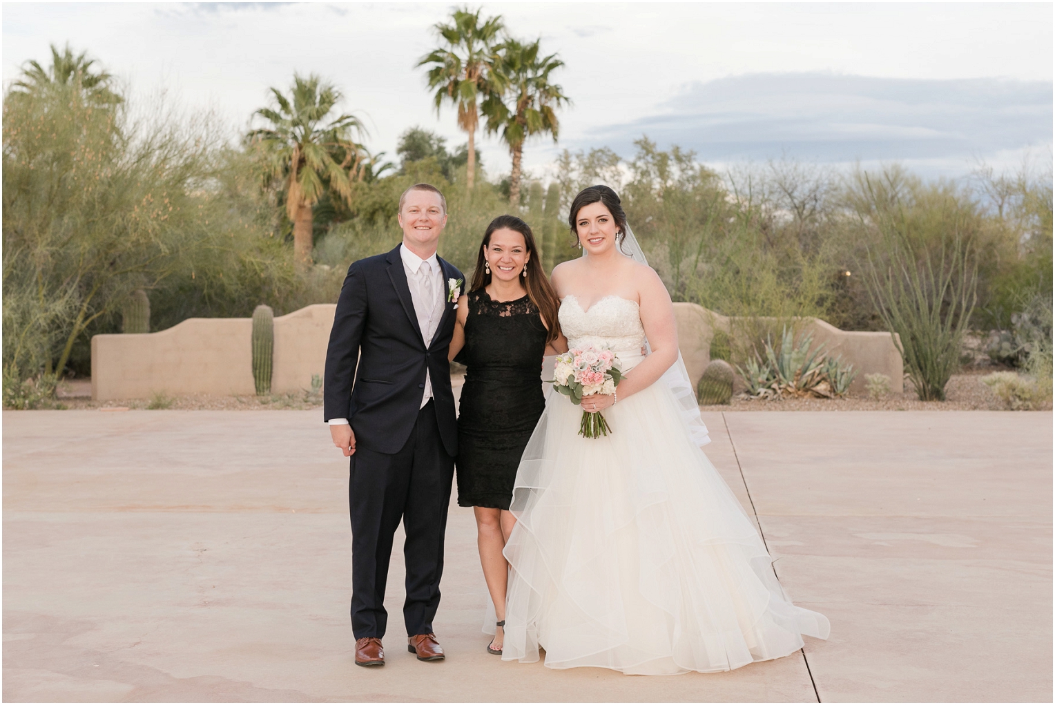 Oasis at Wild Horse Ranch Wedding Tucson AZ Cassidy and Ryan bride and groom with Tina