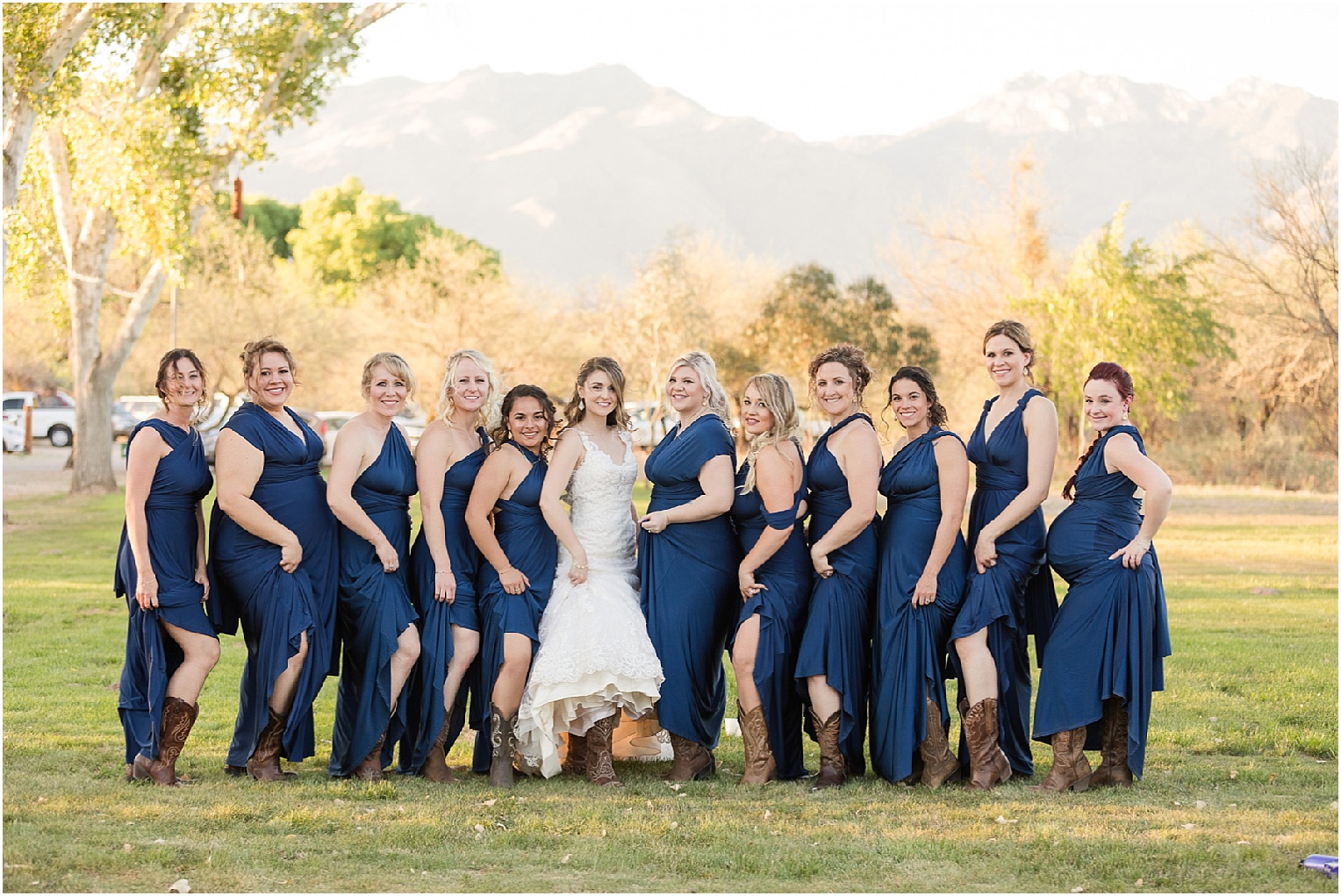 St. Ann's Chapel + Ranch Wedding Tucson AZ Dominique + Luke bridesmaids cowboy boots