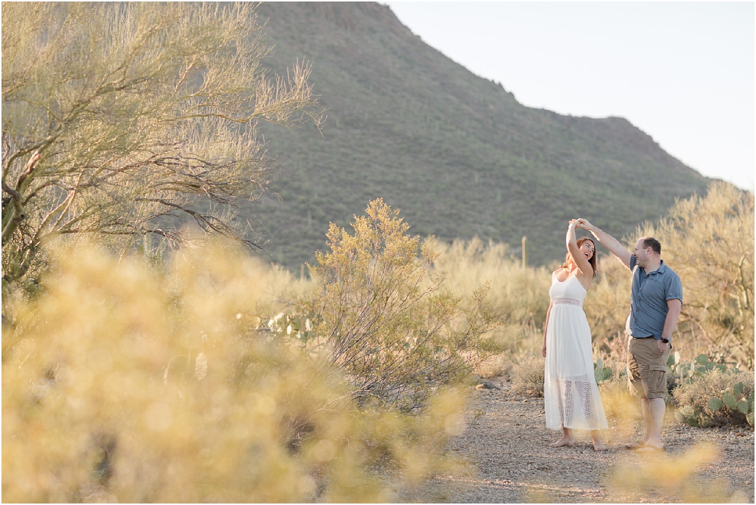 Sunrise Desert Couples Session Tucson Arizona Emilee + Charlie maxi dress engagement outfit