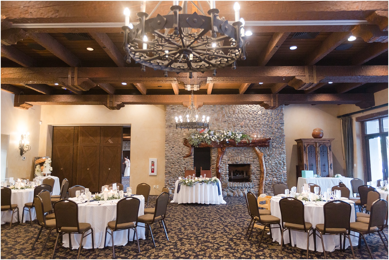 Tubac Golf Resort Wedding Tucson AZ Ashley and Paul rustic vintage shades of blue wedding reception sweetheart table