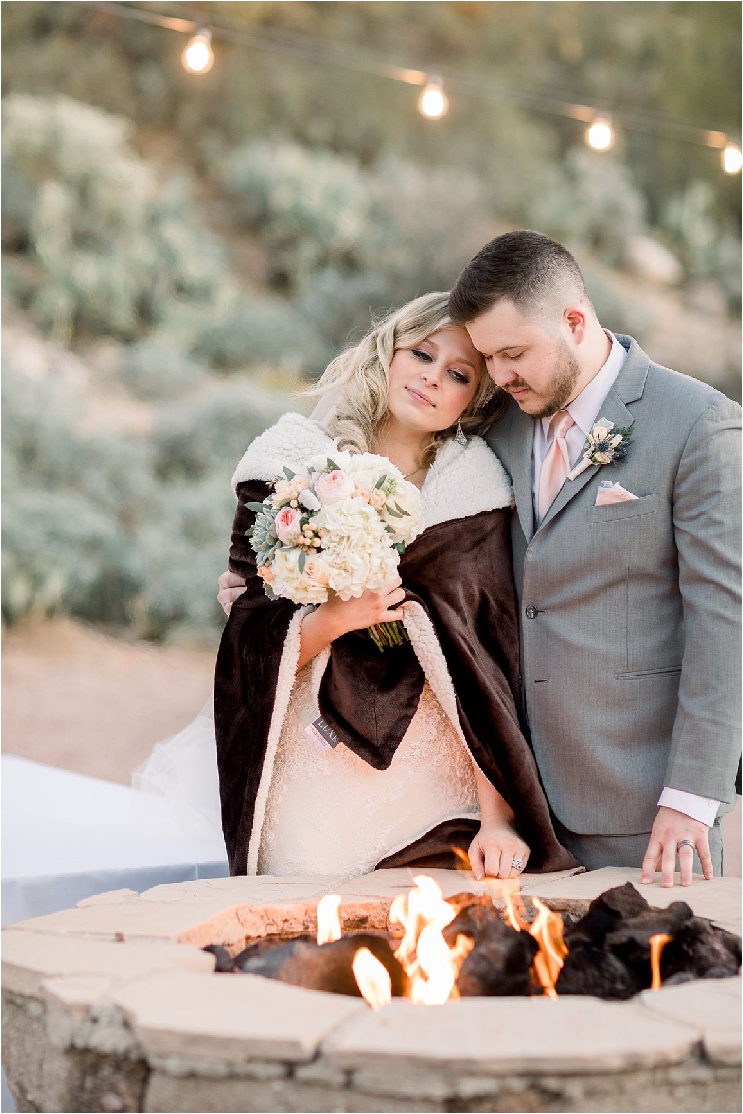 Annabelle + James Hilton El Conquistador Wedding bride and groom sunset dessert portraits by campfire