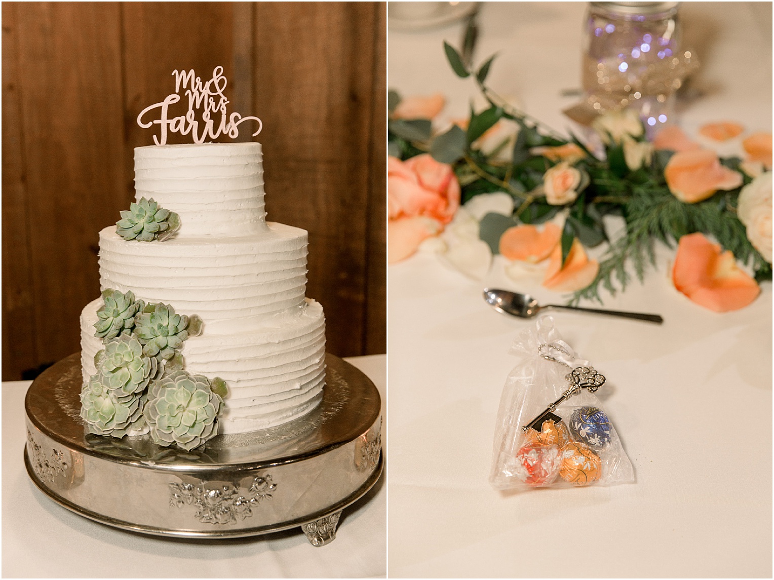 Annabelle + James Hilton El Conquistador Wedding cake table at reception hall