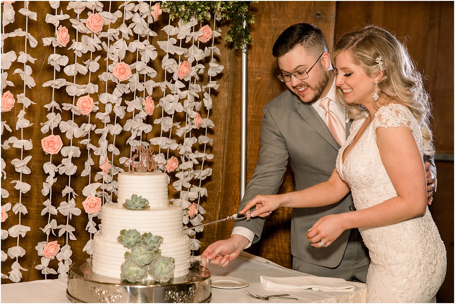 Annabelle + James Hilton El Conquistador Wedding reception cake cutting