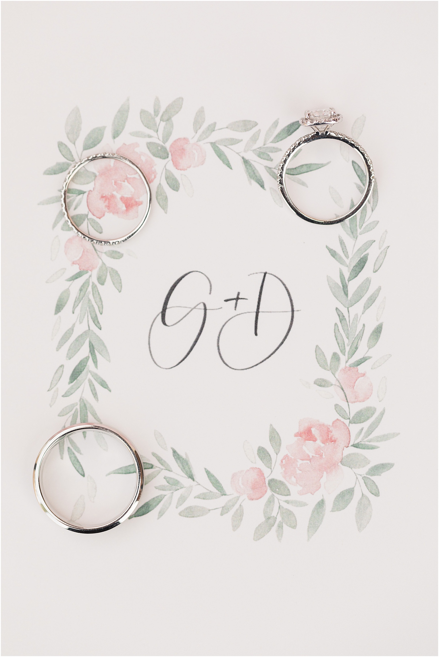 Highlands at Dove Mountain Wedding Grace + Danny blush and ivory spring wedding invitations with rings