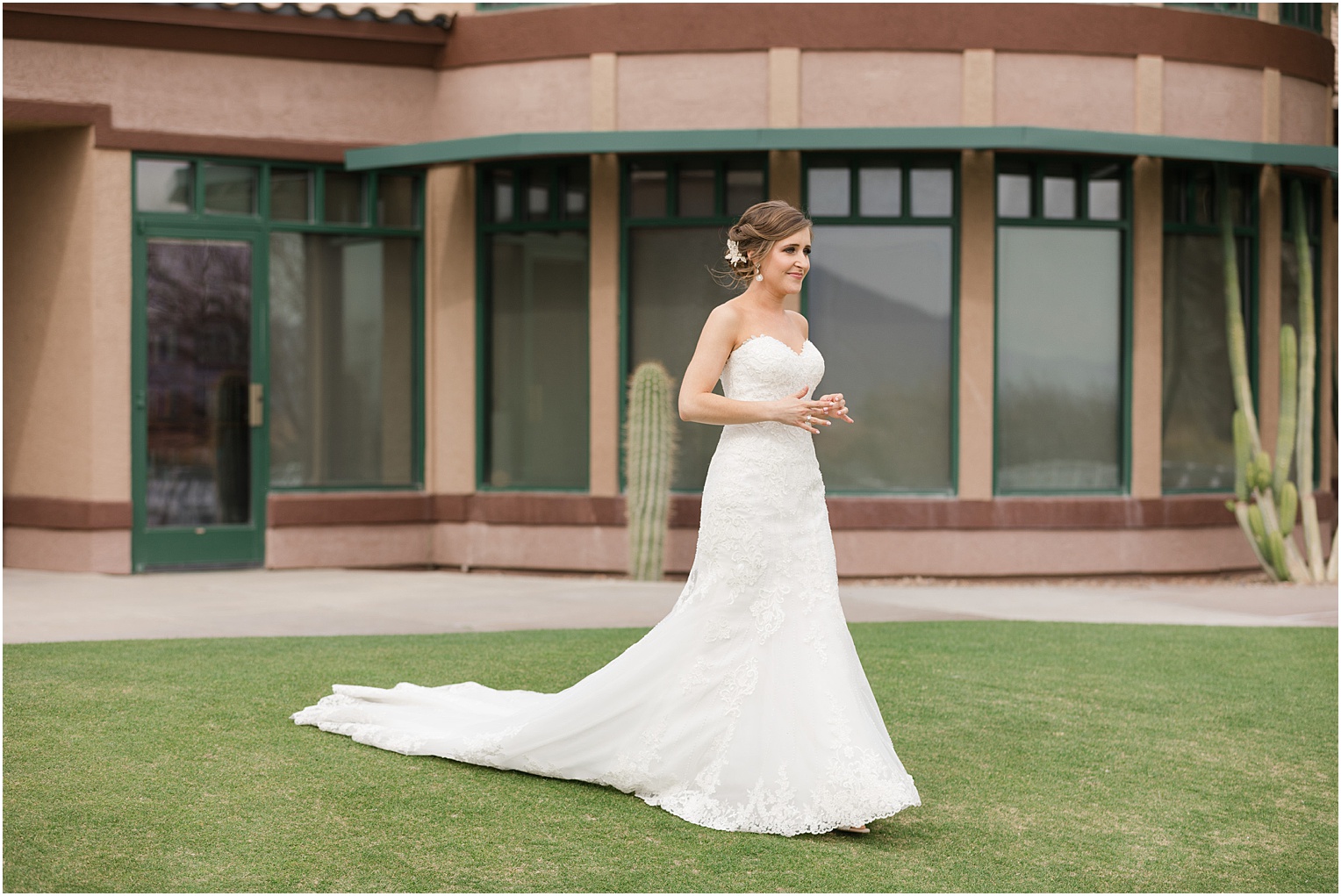 Highlands at Dove Mountain Wedding Grace + Danny romantic bride and groom first look photos