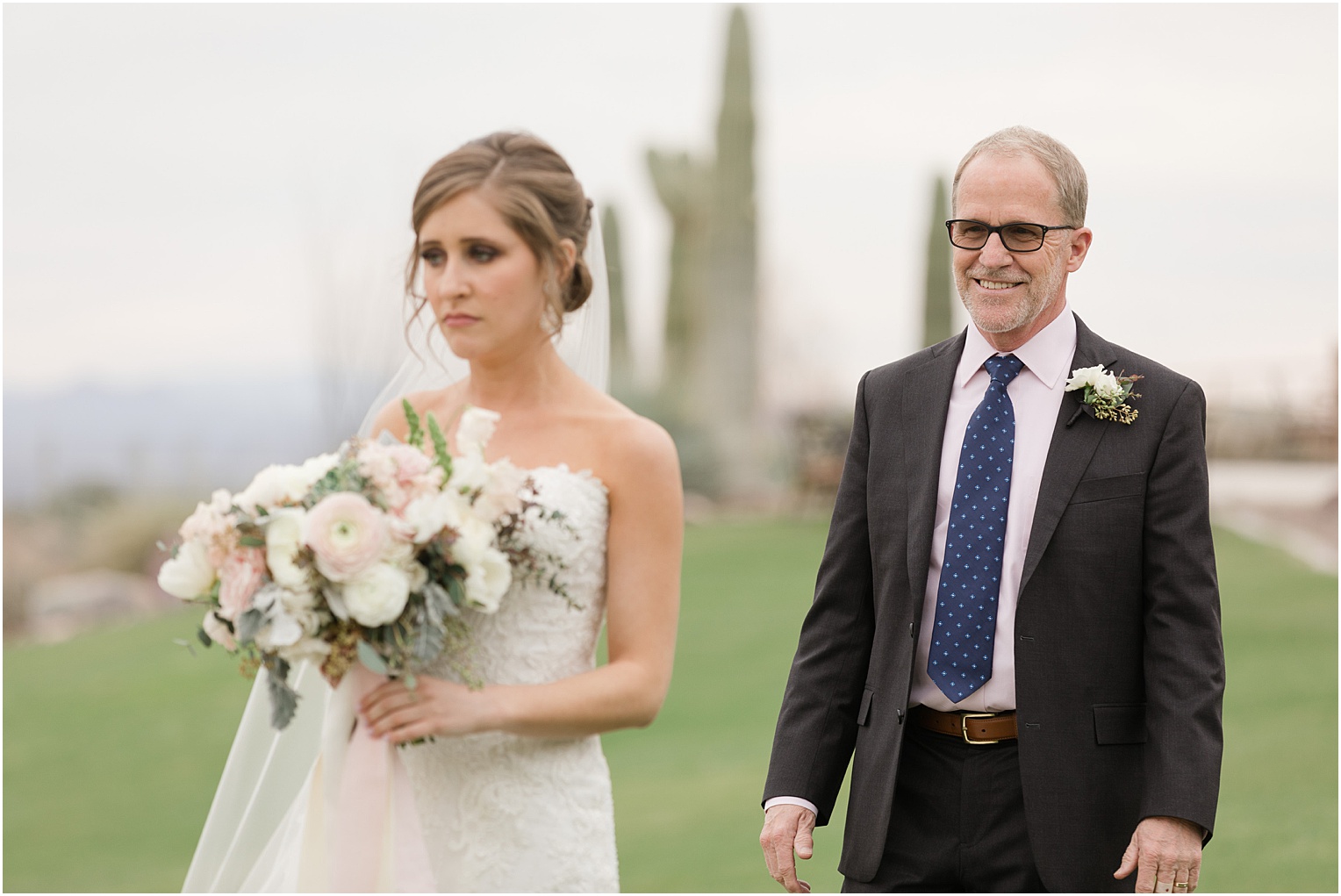 Highlands at Dove Mountain Wedding Grace + Danny first look with the bride and her father