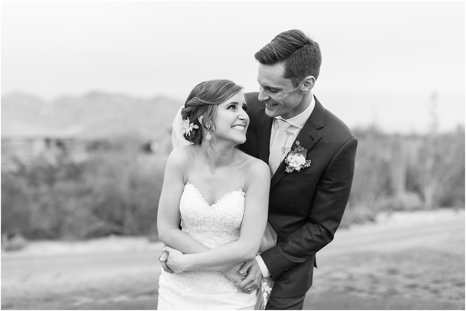 Highlands at Dove Mountain Wedding Grace + Danny black and white romantic bride and groom photos