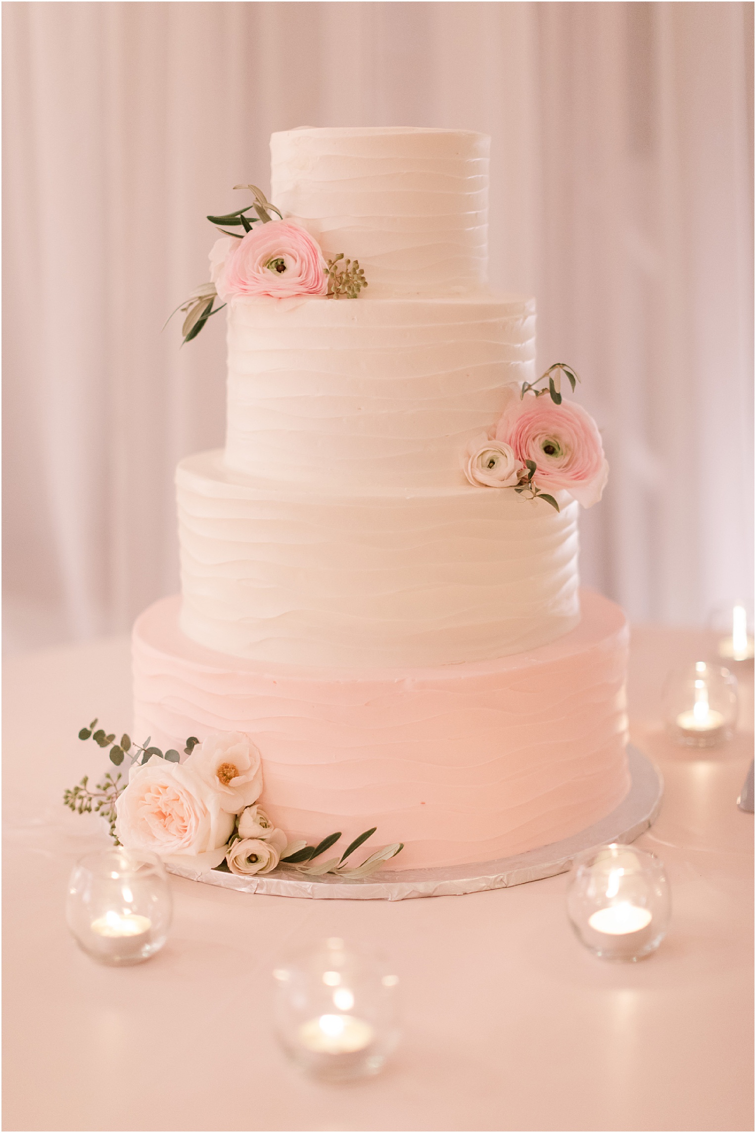 Highlands at Dove Mountain Wedding Grace + Danny blush floral wedding cake