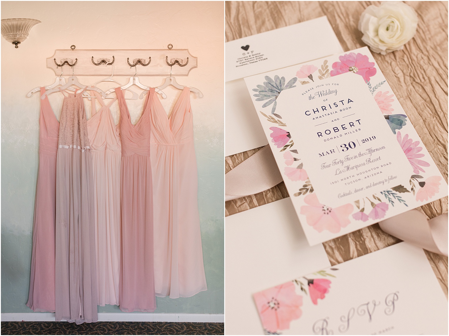La Mariposa Wedding Tucson AZ shades of blush floral wedding details