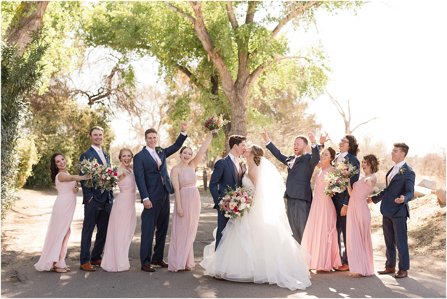 La Mariposa Wedding Tucson AZ blush and navy bridal party portraits