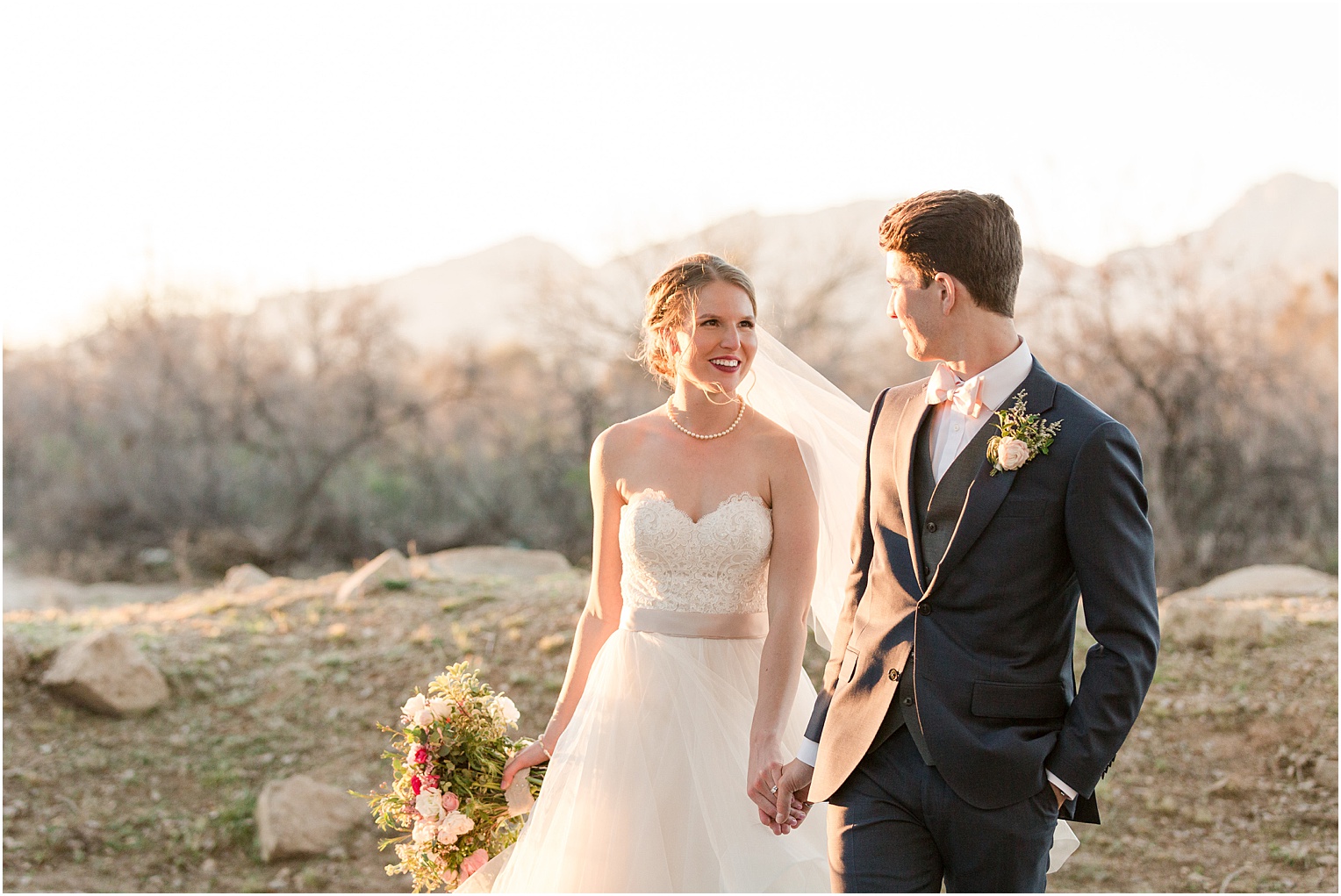 La Mariposa Wedding Tucson AZ romantic sunset bride and groom photos