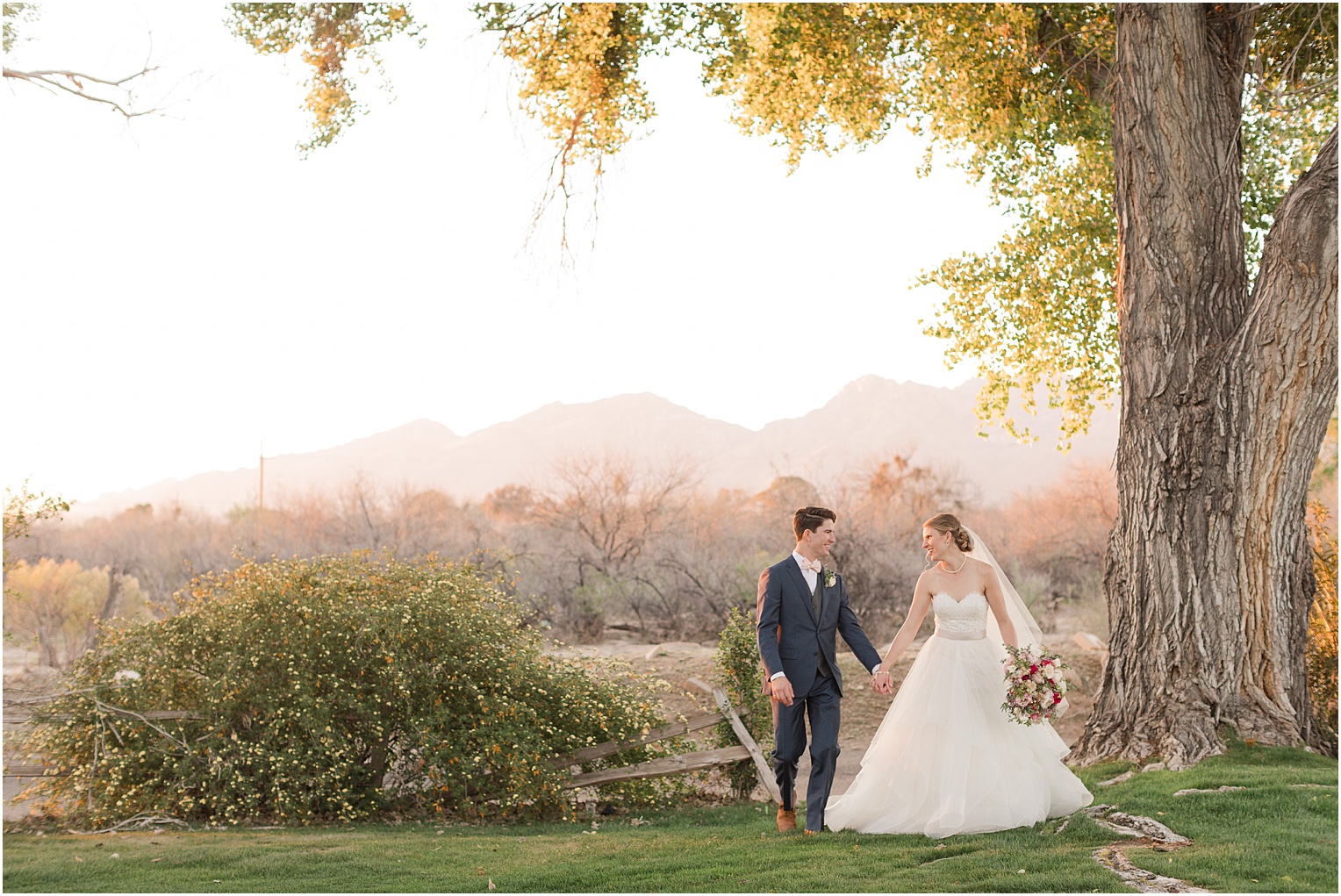 La Mariposa Wedding Tucson AZ romantic sunset bride and groom photos