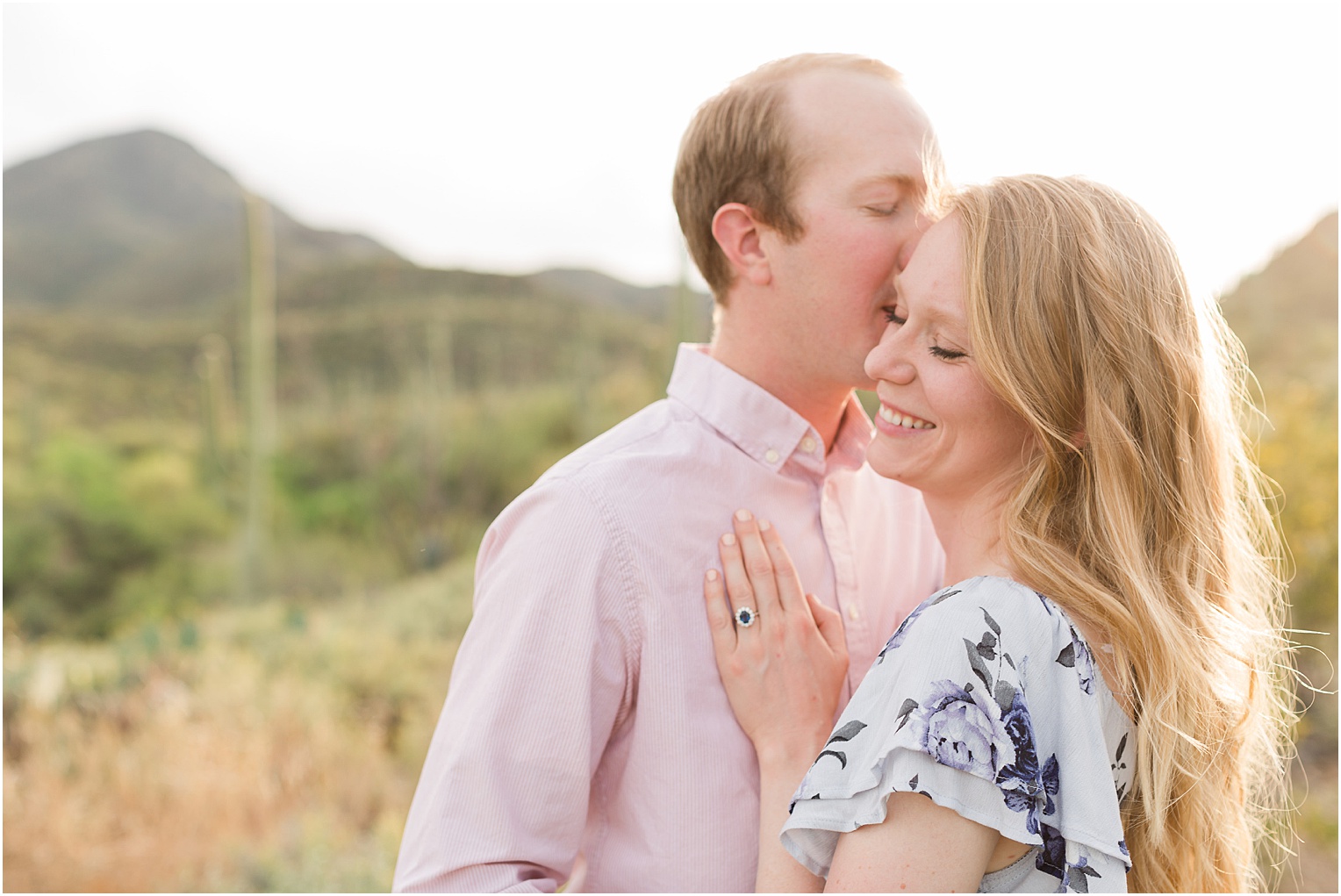 Tucson Engagement Photos Tucson AZ Emily + Brad Romantic Spring Dessert Engagement Session with Floral Floor length Dress