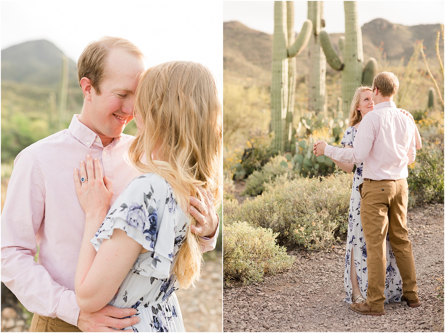 Tucson Engagement Photos Tucson AZ Emily + Brad Romantic Spring Dessert Engagement Session with Floral Floor length Dress