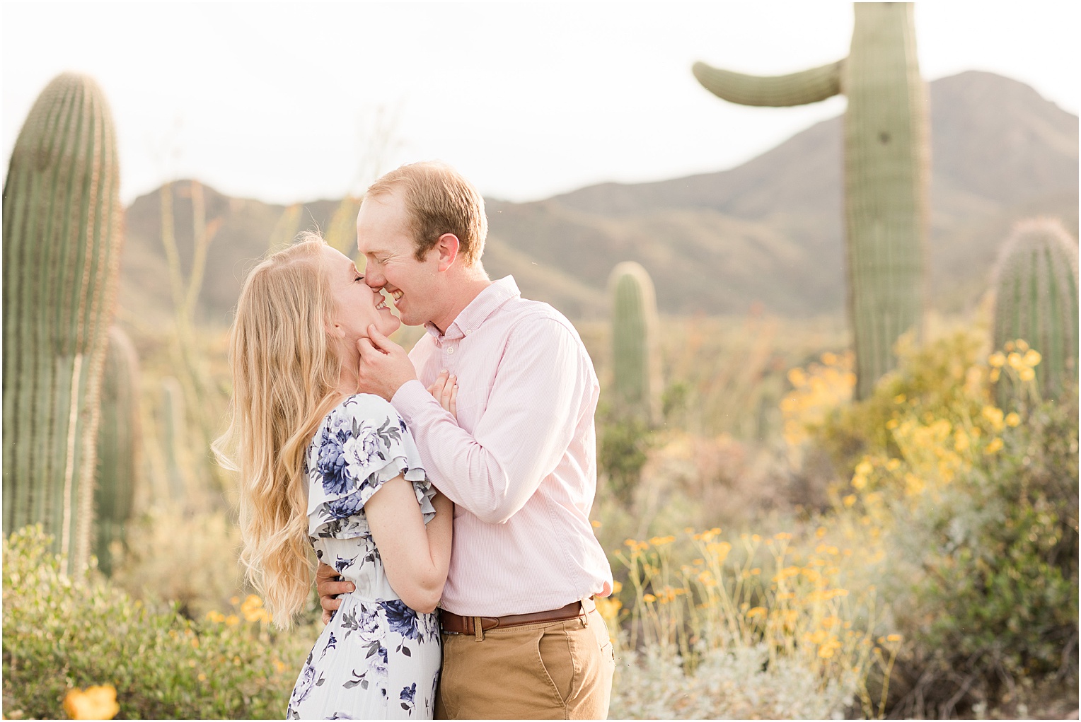 Tucson Engagement Photos Tucson AZ Emily + Brad Romantic Spring Dessert Engagement Session with Floral Floor length Dress