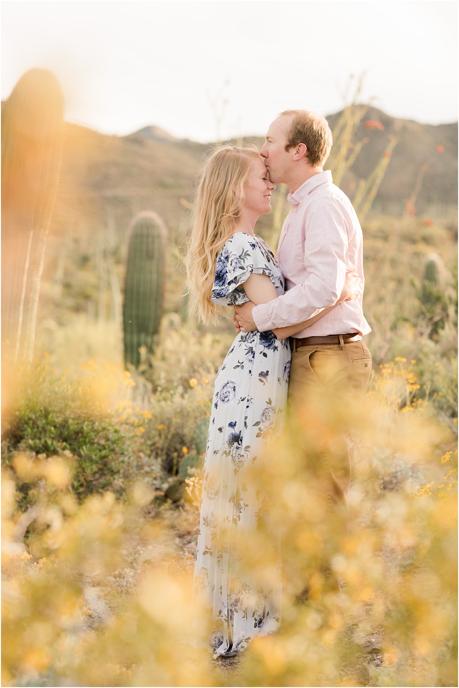 Tucson Engagement Photos Tucson AZ Emily + Brad Romantic Spring Dessert Engagement Session with Floral Floor length Dress