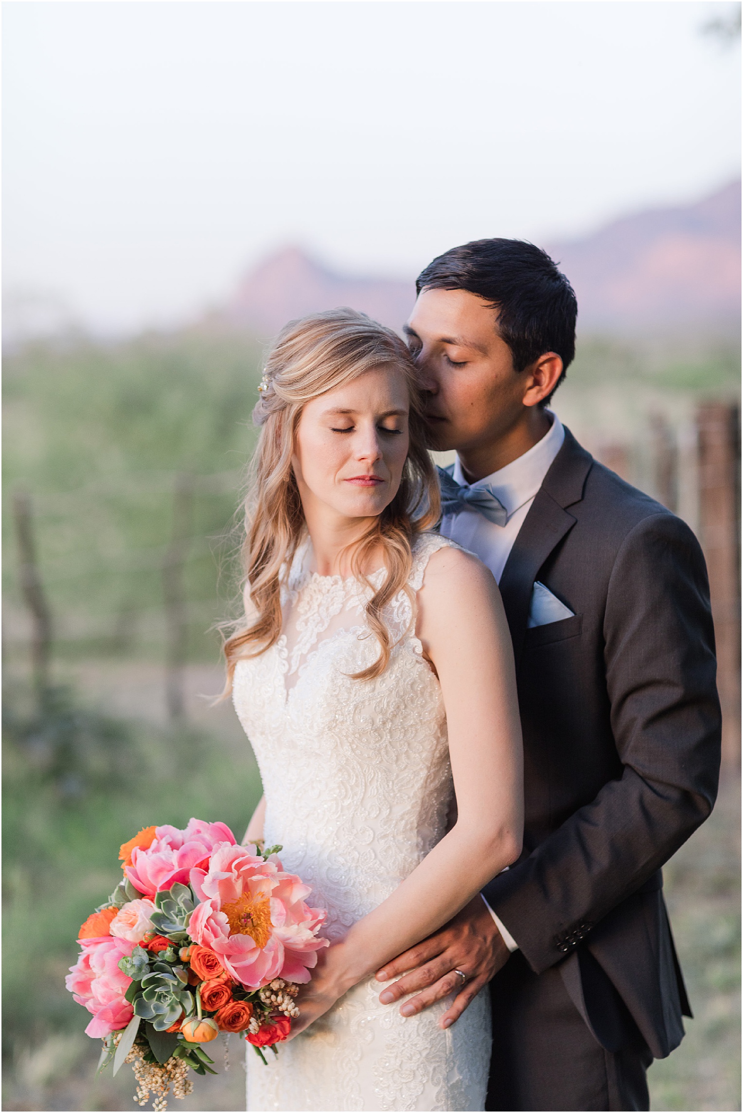 Agua Linda Farm Wedding Tucson AZ Megan & Jorge sunset bride and groom portraits