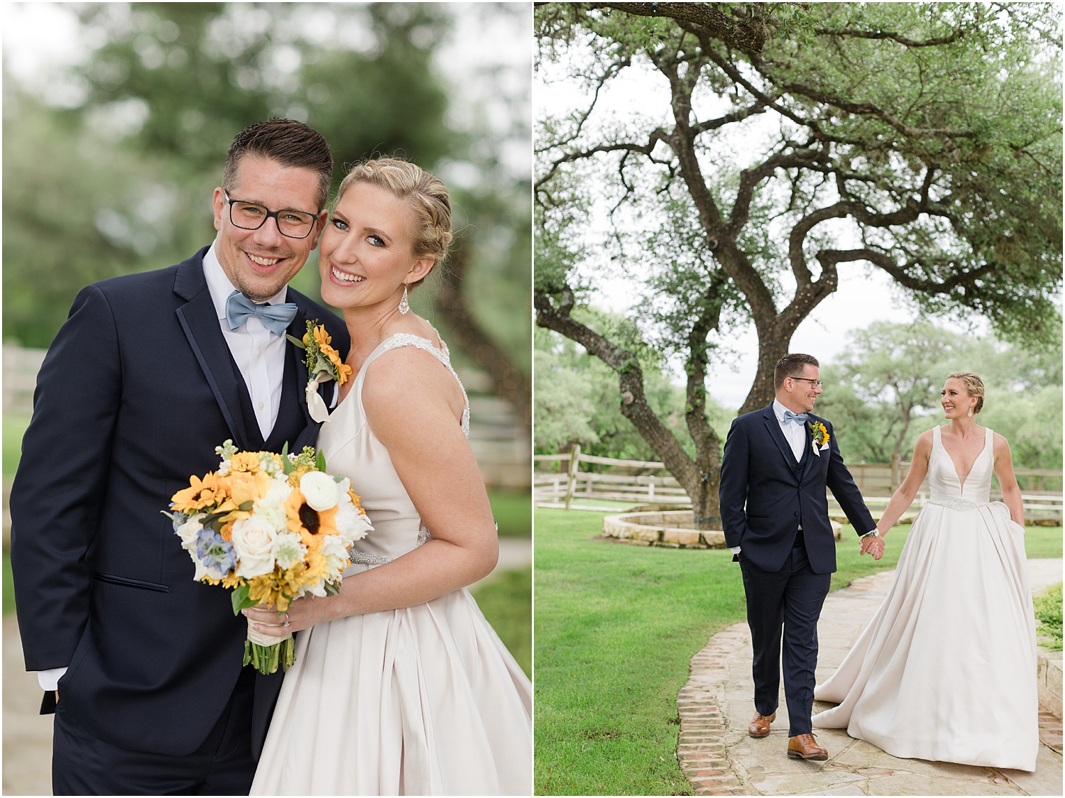 Garden Grove Wedding Venue in Austin, Texas Sarah & Viktor light blue and sunflower wedding bride and groom portraits
