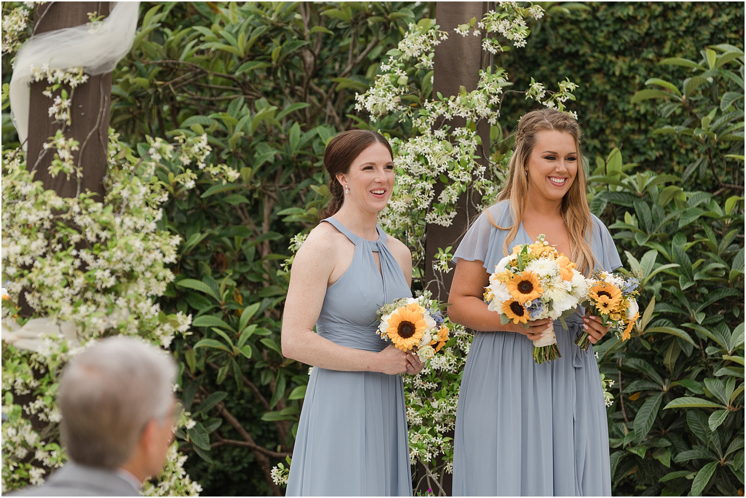 Garden Grove Wedding Venue in Austin, Texas Sarah & Viktor light blue and sunflower wedding outdoor ceremony