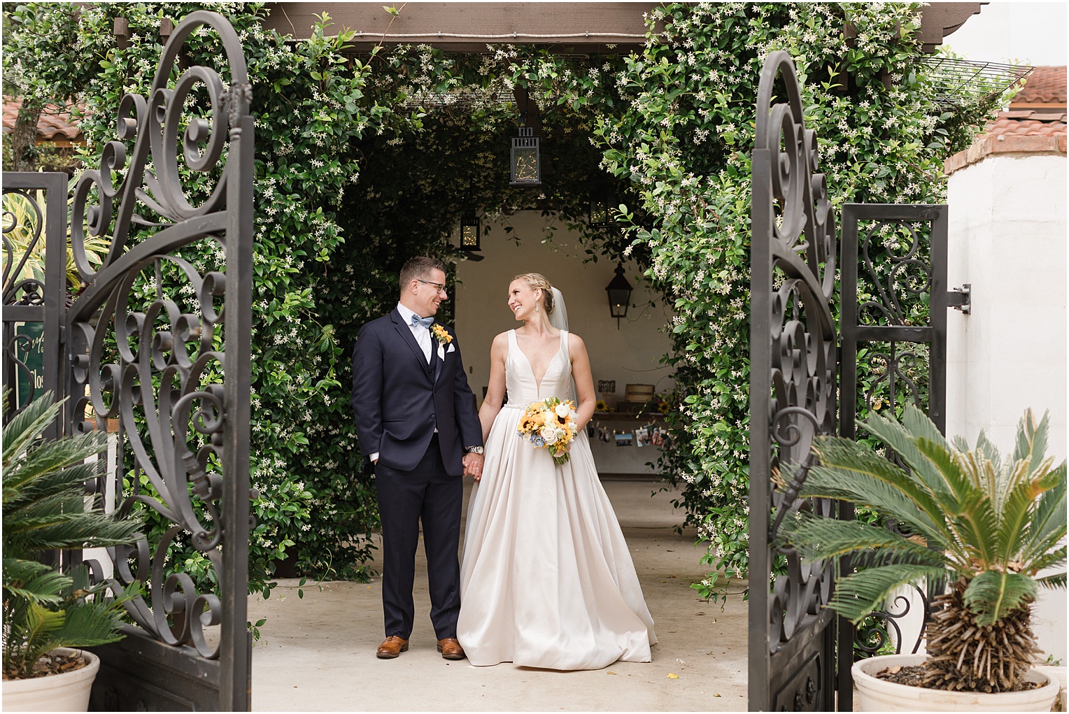 Garden Grove Wedding Venue in Austin, Texas Sarah & Viktor light blue and sunflower wedding bride and groom photos