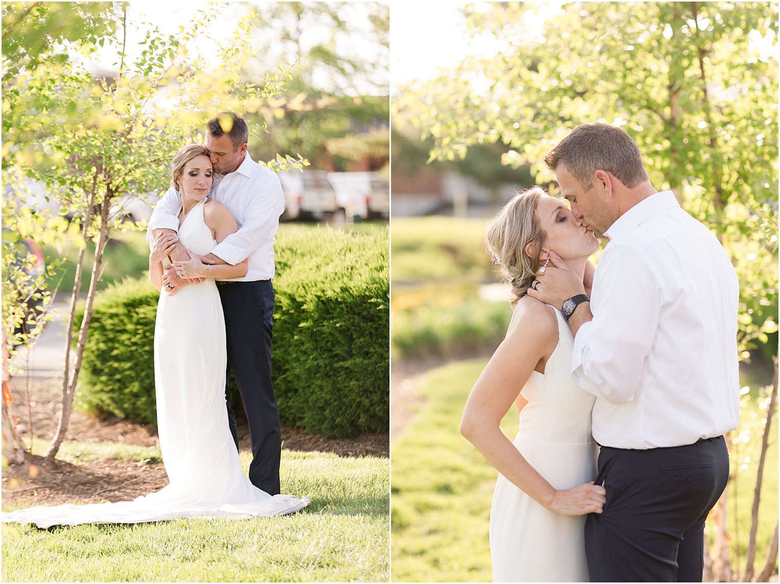 Kansas City Wedding at Union Horse Distilling Co. Danielle + Brandon Neutral White and Navy Spring sunset photo of bride and groom
