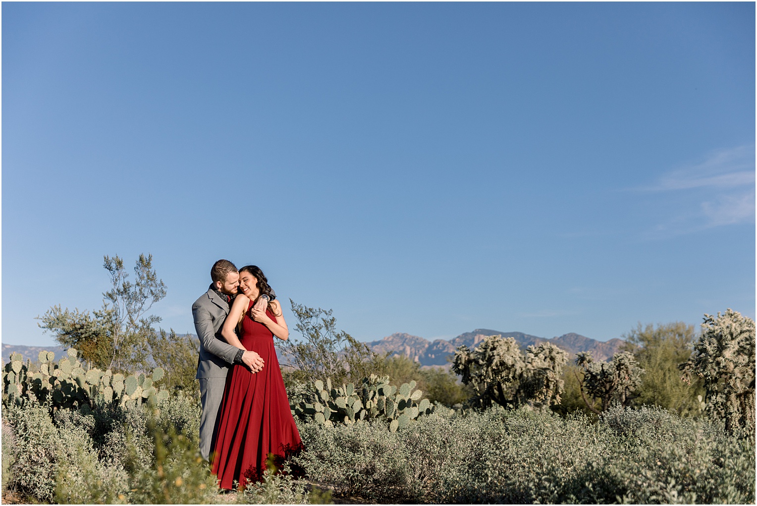 Burgundy and Grey Outfits for Arizona Desert Engagement Pictures Tucson, AZ Morgan + Louie 