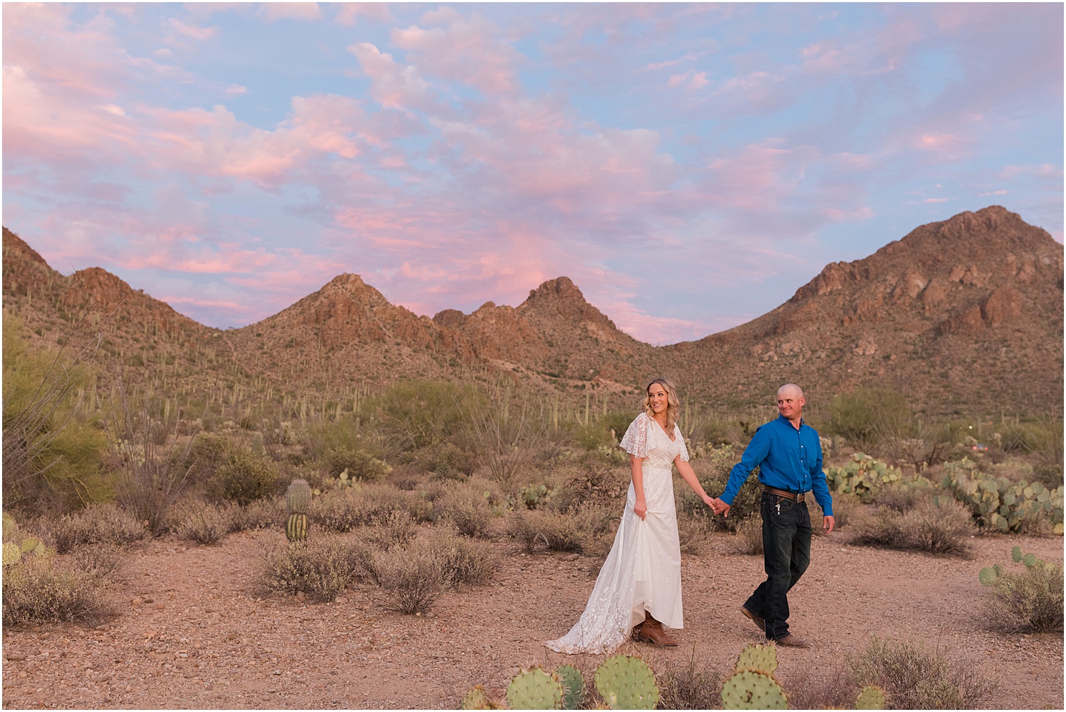 Gates Pass Wedding Tucson Arizona Andrea + Cameron romantic bride and groom portraits at sunset