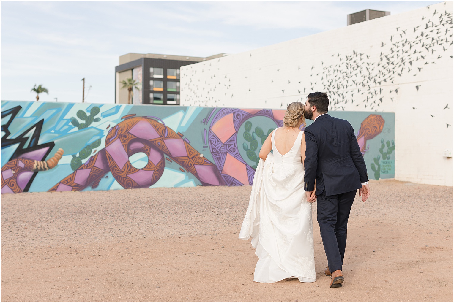 The Croft Downtown Wedding Phoenix, AZ Katie + Michael bride and groom portraits with mural