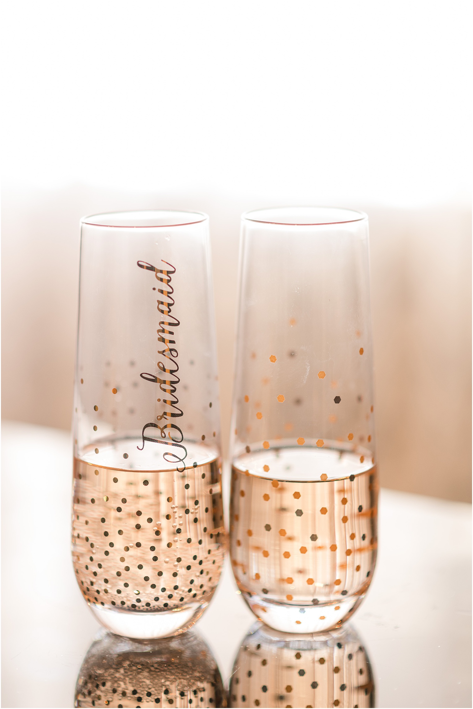 Saguaro Buttes Wedding Tucson, Arizona Farnaz & Brian customized gold handlettered champagne flutes for bridesmaids