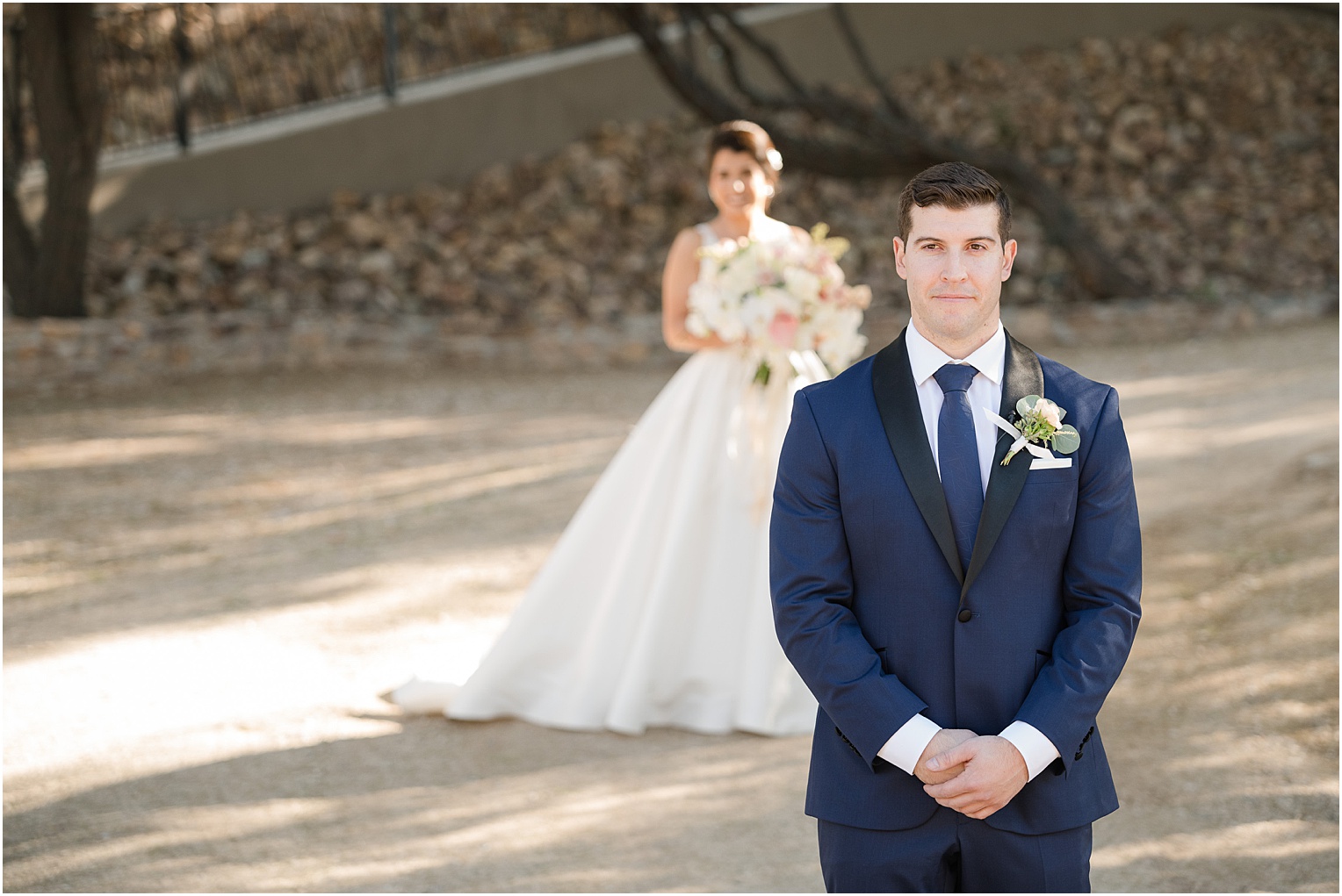 Saguaro Buttes Wedding Tucson, Arizona Farnaz & Brian romantic outdoor first look between bride and groom