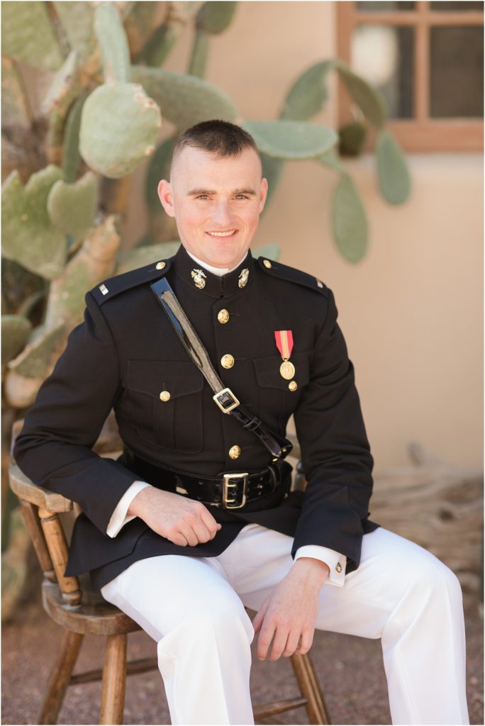 Tanque Verde Ranch Wedding Tucson, AZ Sloan + Garrett groom in military uniform for wedding portraits