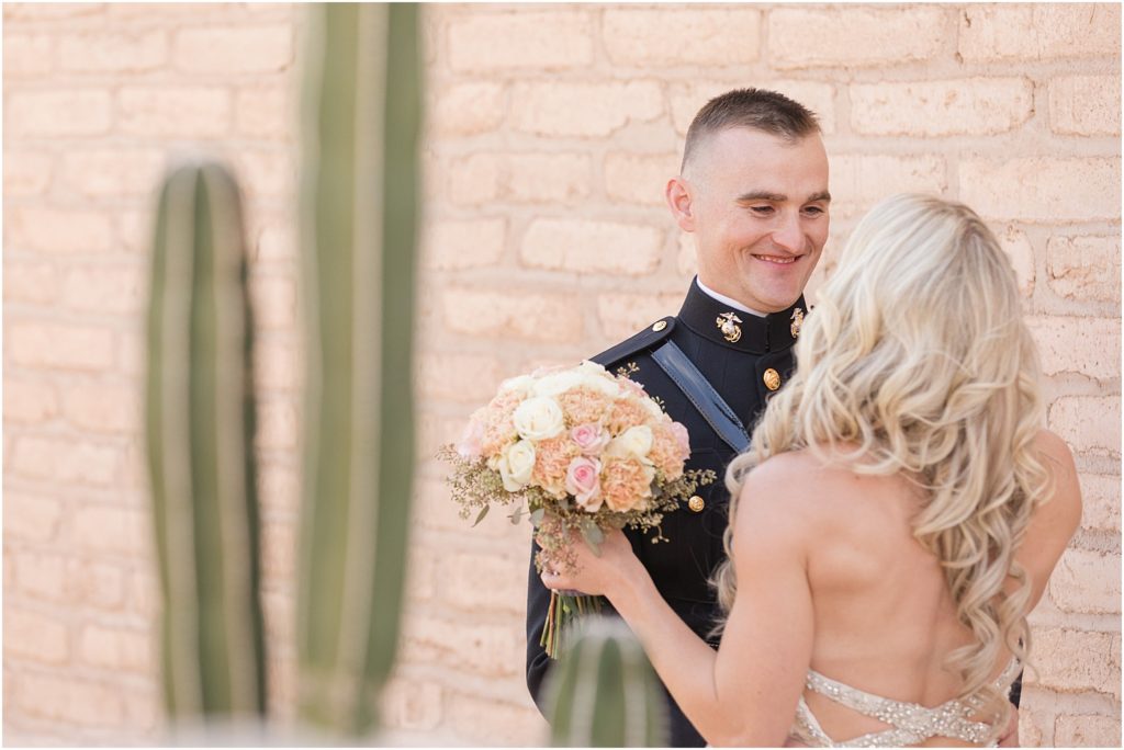 Tanque Verde Ranch Wedding Tucson, AZ Sloan + Garrett romantic first look for bride and groom 