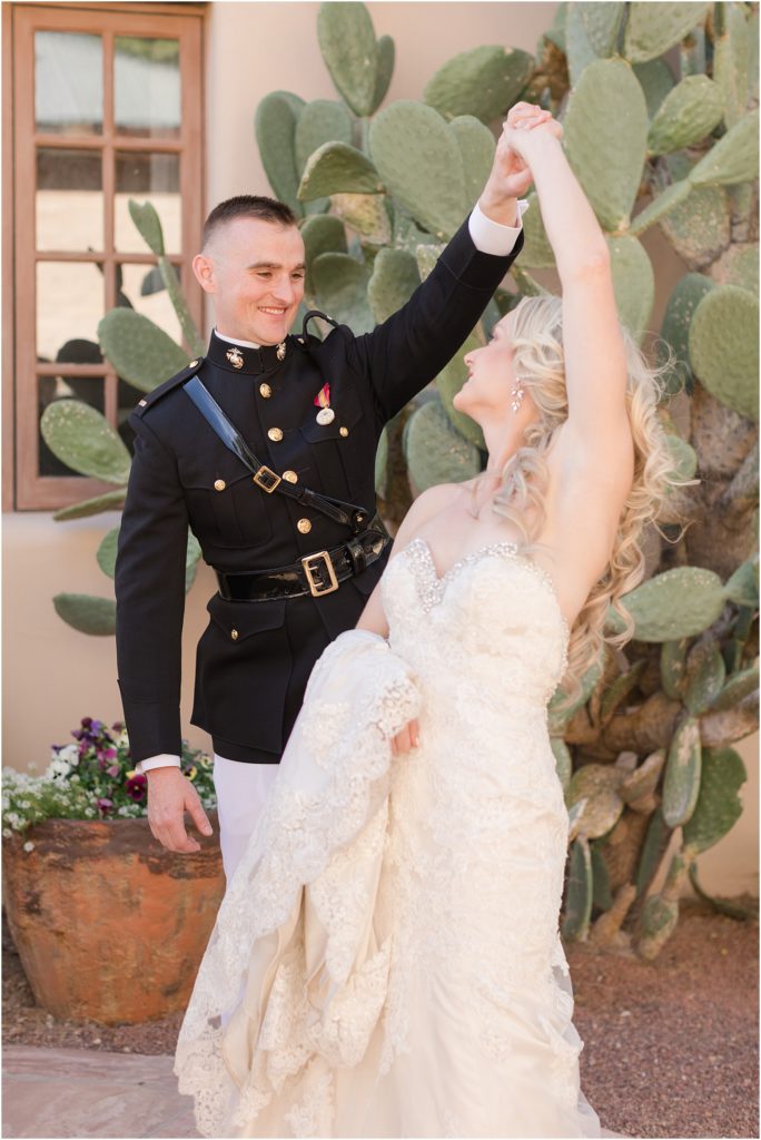 Tanque Verde Ranch Wedding Tucson, AZ Sloan + Garrett romantic first look for bride and groom 
