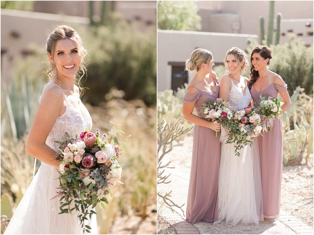 Hacienda Del Sol Wedding Tucson, Arizona navy and neutral mauve bridal party photos