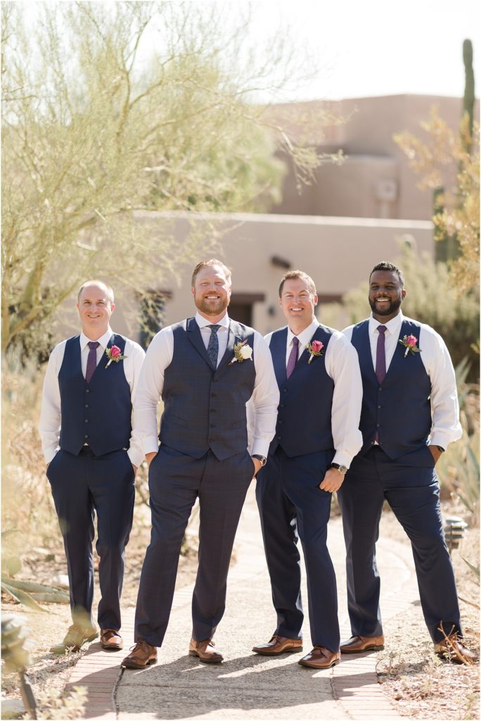 Hacienda Del Sol Wedding Tucson, Arizona navy and neutral mauve bridal party photos