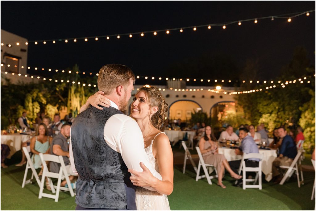 Hacienda Del Sol Wedding Tucson, Arizona outdoor wedding reception and first dances