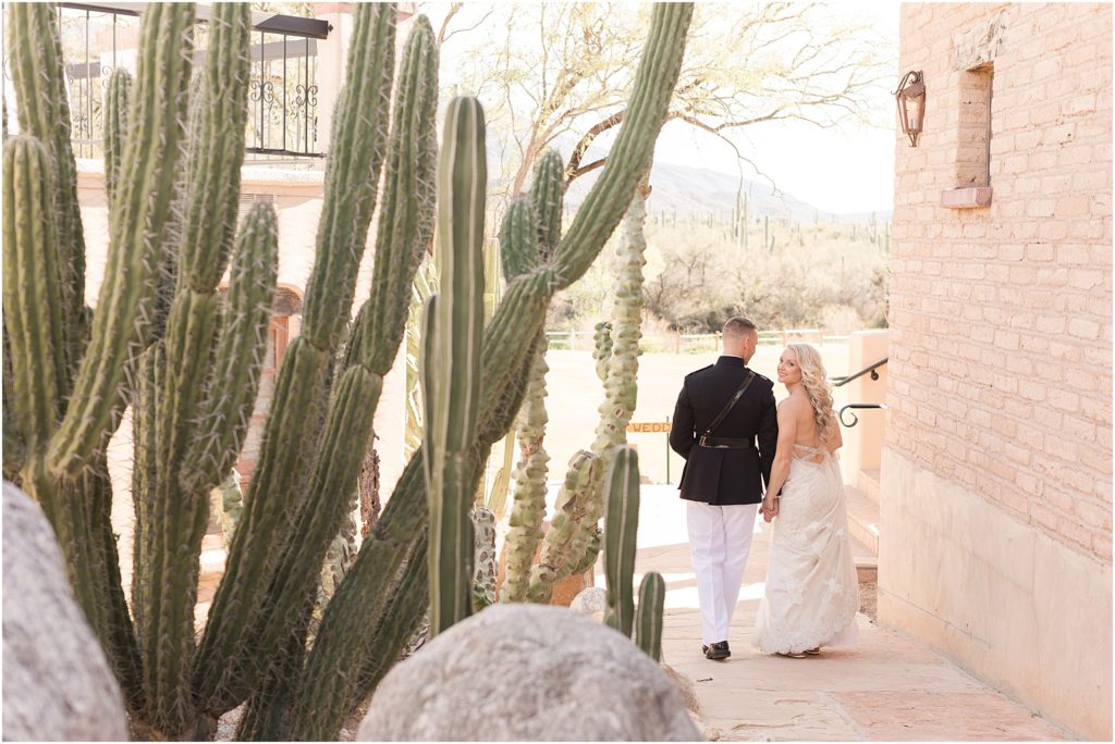 Tanque Verde Ranch Wedding Tucson, AZ Sloan + Garrett romantic bride and groom photos with neutral and cactus background