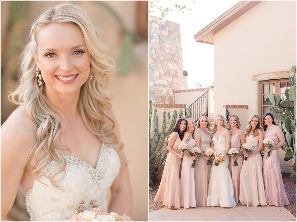Tanque Verde Ranch Wedding Tucson, AZ Sloan + Garrett bridesmaid photos in shades of blush dresses and bridal portrait