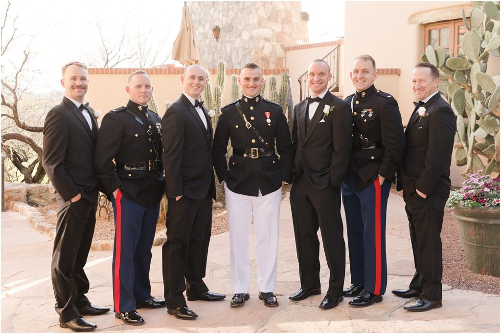 Tanque Verde Ranch Wedding Tucson, AZ Sloan + Garrett groomsmen in military uniforms