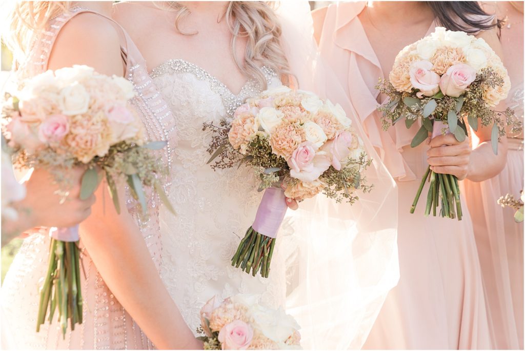 Tanque Verde Ranch Wedding Tucson, AZ Sloan + Garrett sunset bridesmaid photos in blush floorlength bridesmaid dresses