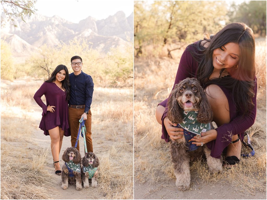 Engagement Photos at Catalina State Park Tucson, AZ Soley + David engagement session in the desert with dogs wearing matching bandanas