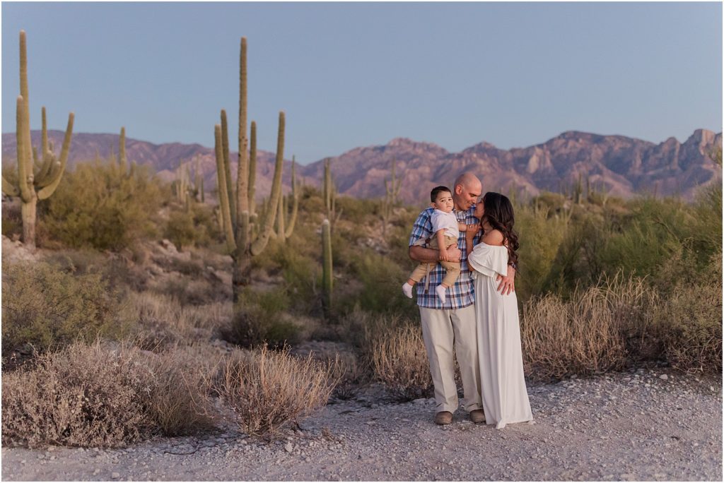 Family Photos at Honeybee Canyon Tucson, AZ Melissa + Matt family photos at sunset taken by Oro Valley family photographer
